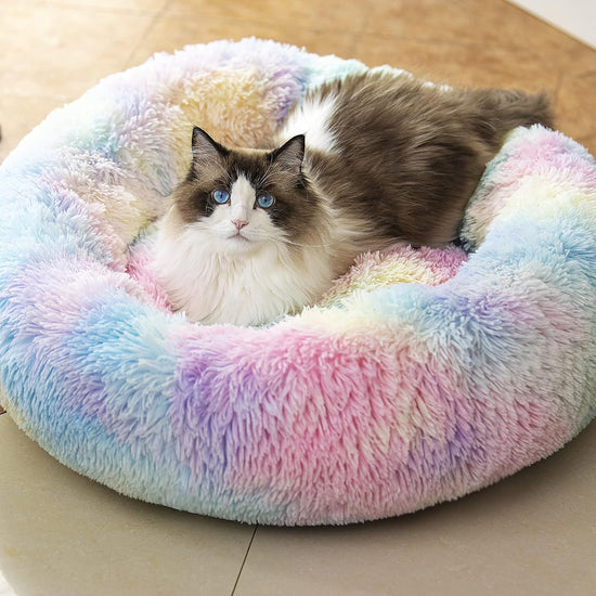 Anti Anxiety round Fluffy Plush Faux Fur Warm Washable Dog Bed & Cat Bed, Original Bed for Small Medium Large Pets,Used to Relieve Joints and Improve Sleep（20"/24"/27&