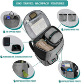 Dog Travel Bag Backpack, 27L Airline Approved Pet Supplies Organizer with 2 Food Containers, 2 Collapsible Bowls & Poop Bag Dispenser, Weekend Road Trip Camping Dog Mom Gift, Stripe Black