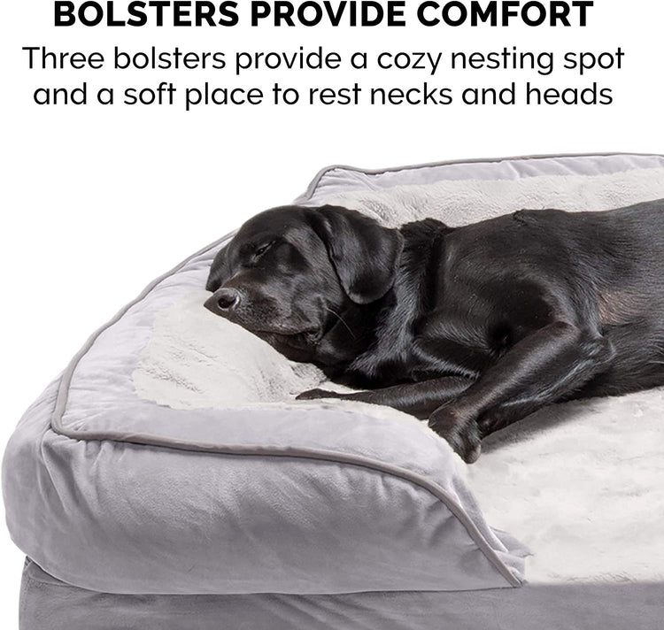 Orthopedic Dog Bed for Medium/Small Dogs W/ Removable Bolsters & Washable Cover, for Dogs up to 35 Lbs - Plush & Velvet Waves Perfect Comfort Sofa - Granite Gray, Medium